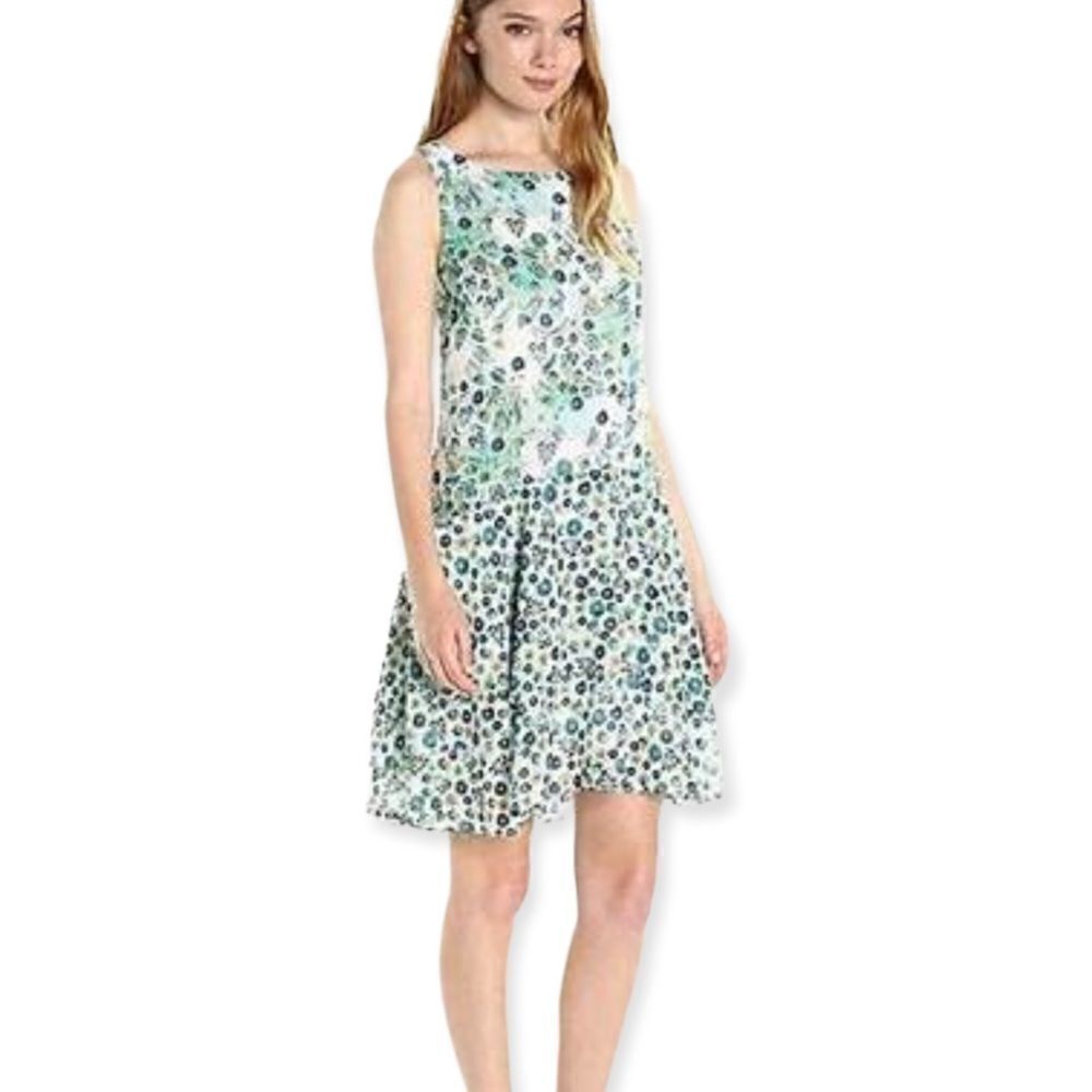 NWT Donna Morgan Floral Chiffon Turquoise Multi Dress